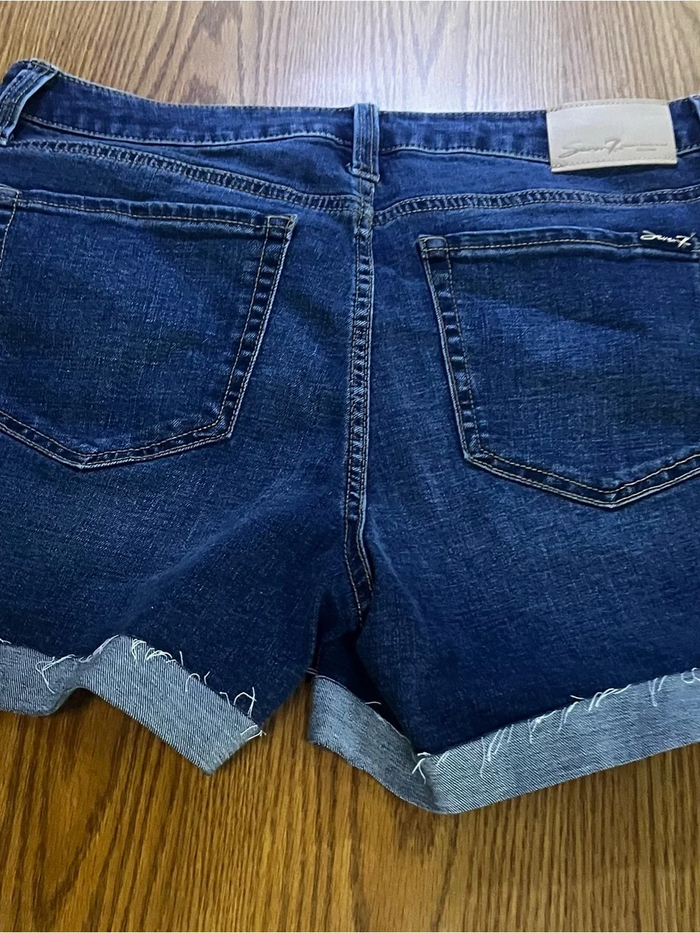 Seven7 Dark Blue Denim Shorts with White Logo Size 10